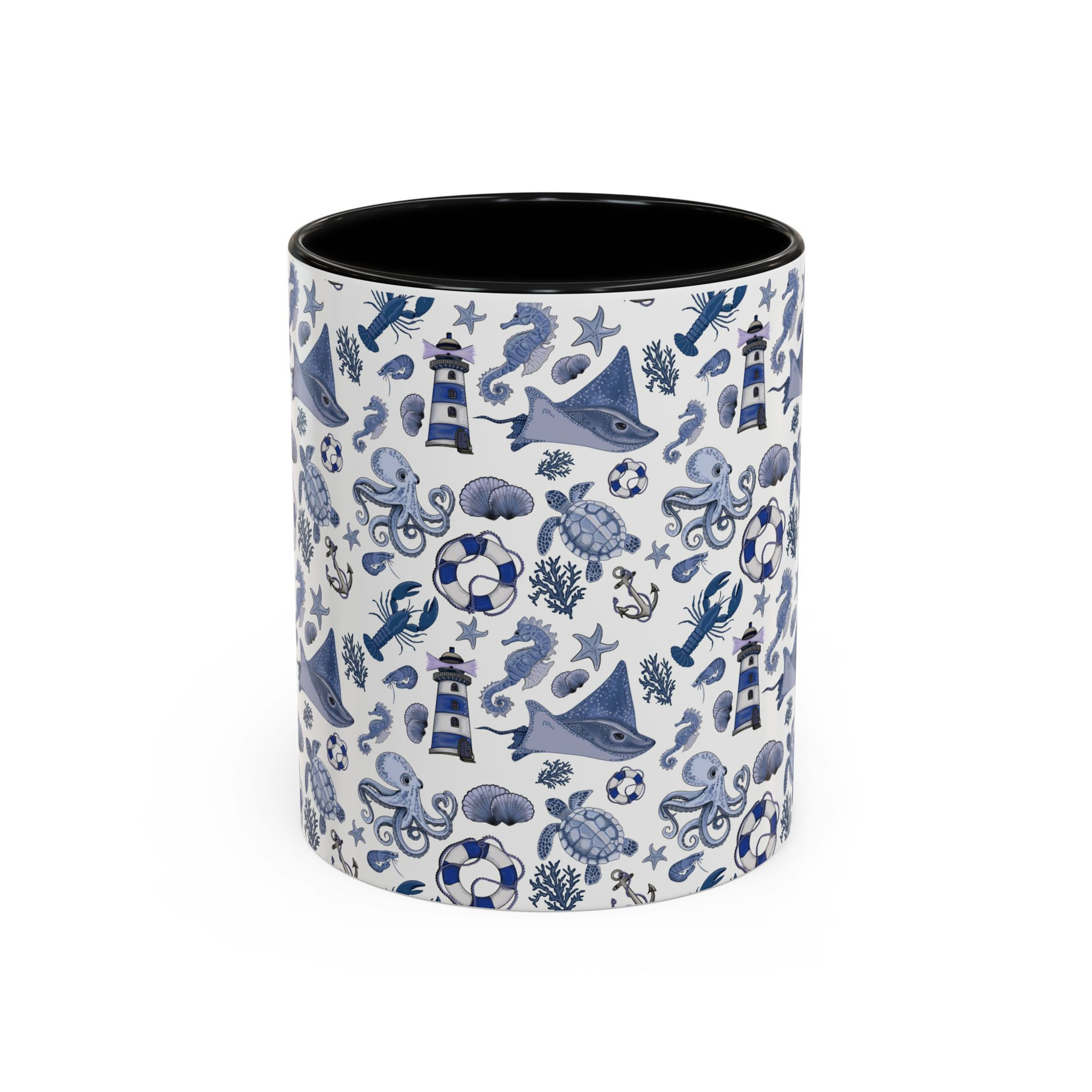 Nautical Blue Pattern Accent Coffee Mug (11/15oz)