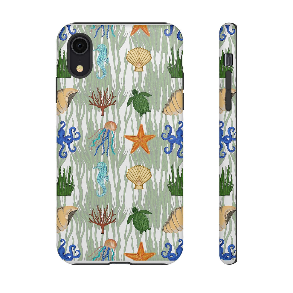 Thumbnail: Beachlife Tough Phone Case — Sea Creatures Pattern (Octopus, Starfish, Shells)