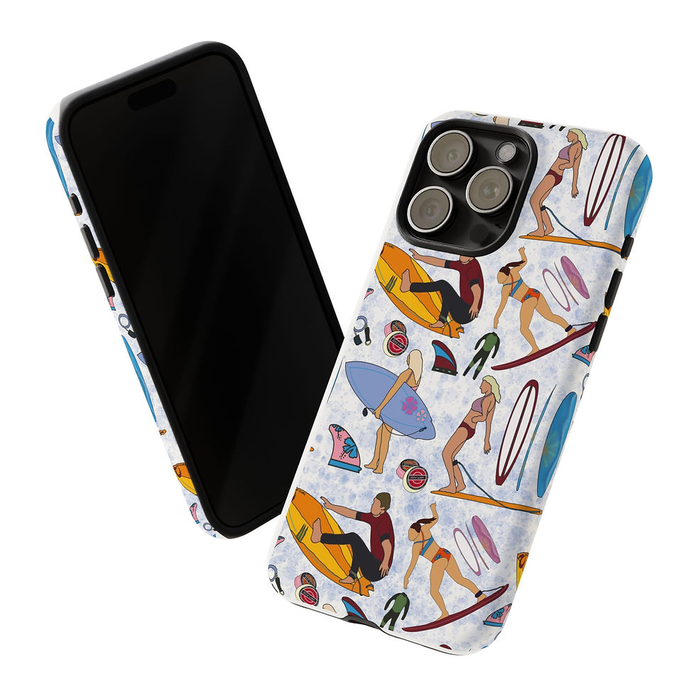 Thumbnail: Surf Pattern Phone Case – Beach Vibe Tough Case with Surfers & Boards