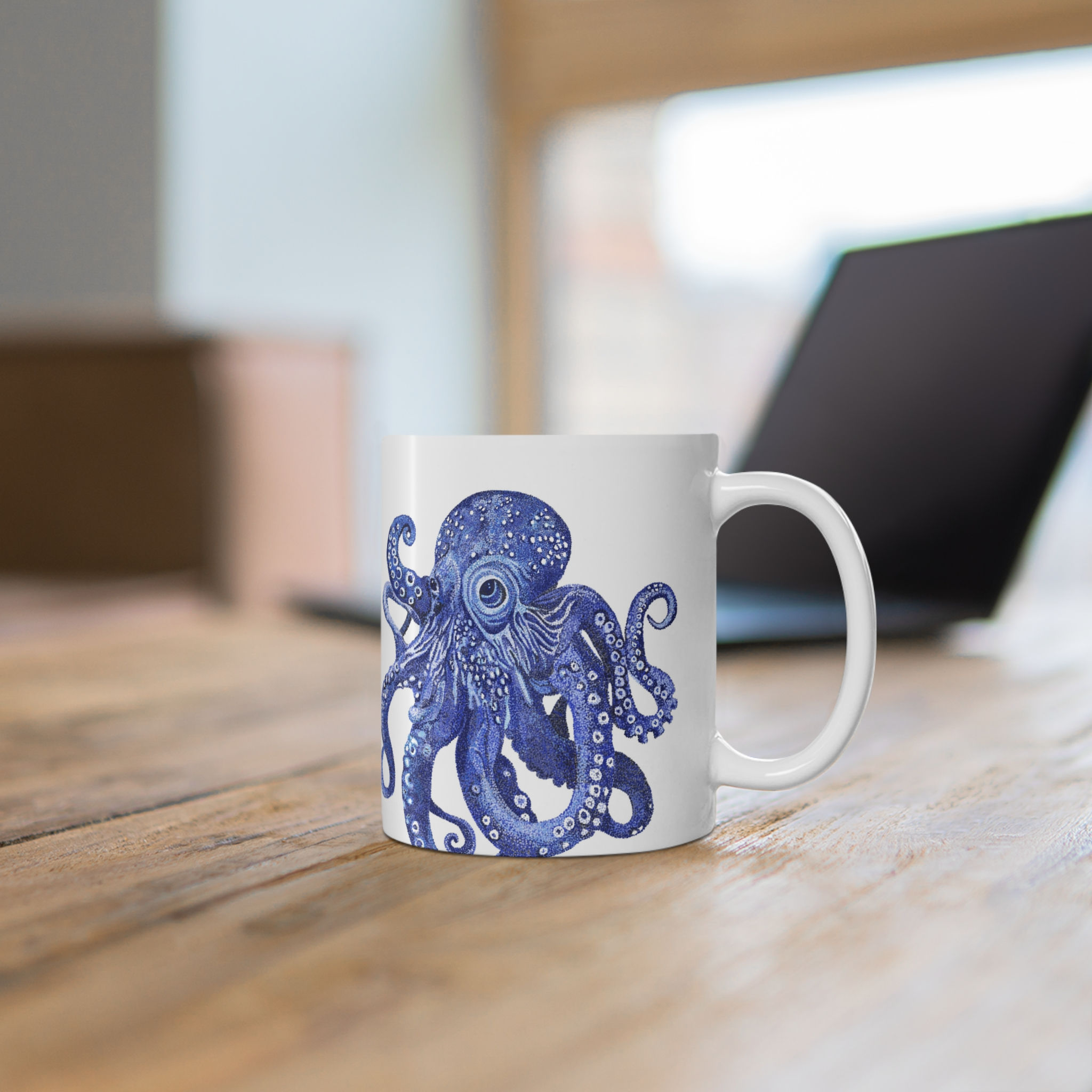 Blue Octopus Ceramic Coffee Mug — 11oz