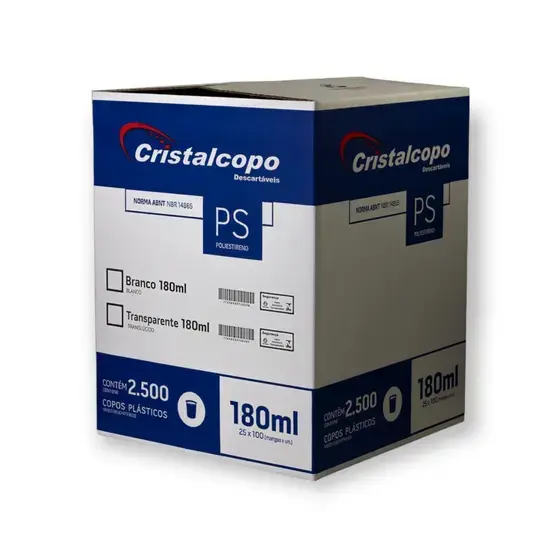COPO DESCARTAVEL CRISTAL - 180ml - Cx c/ 2500 Un - CRISTALCOPO - 5340