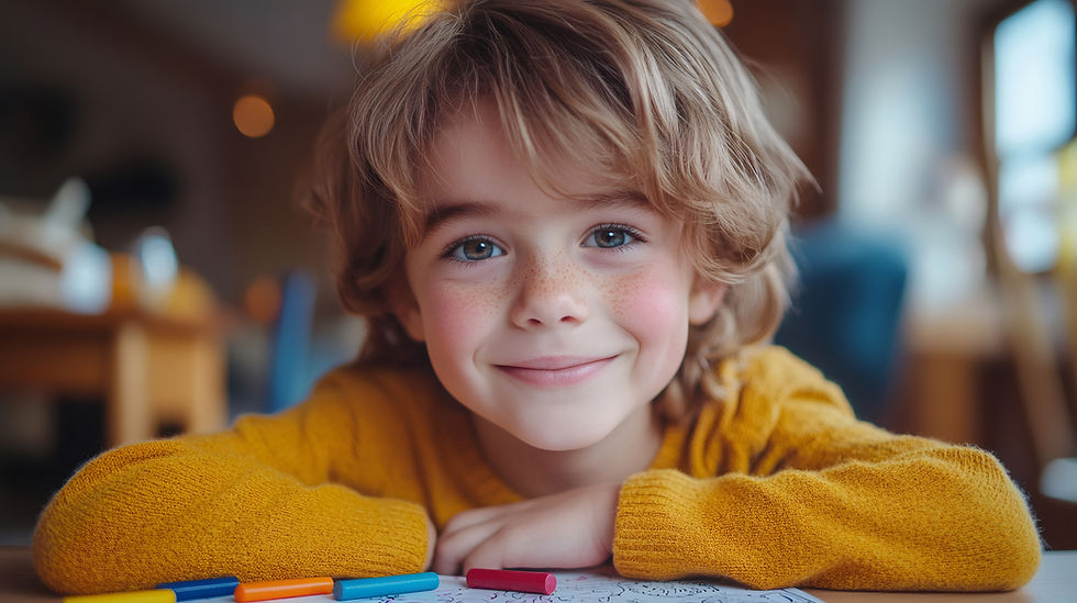 Happy, confident child with crayons