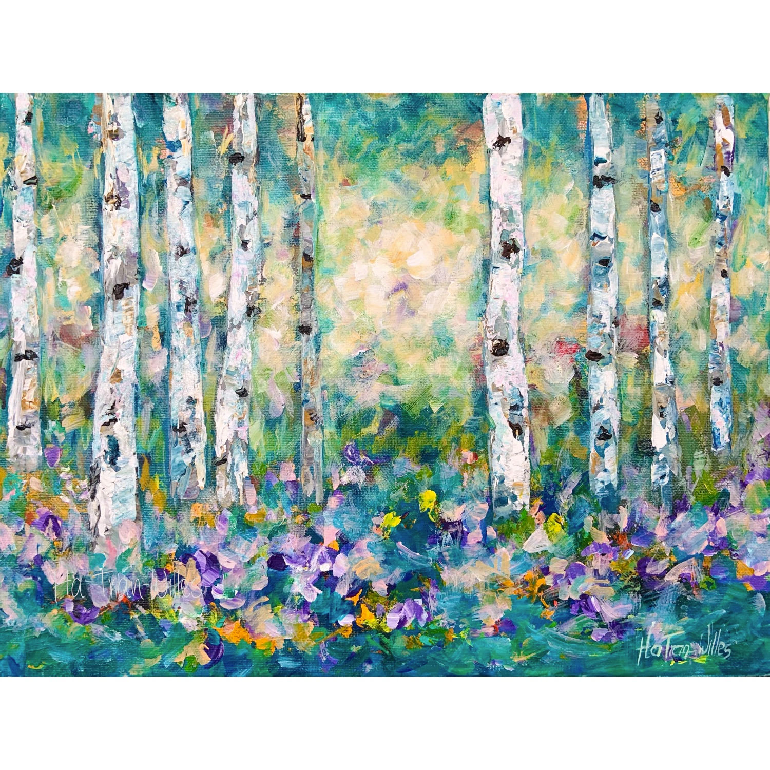 Abstract Blue & Purple Birches 12x16”