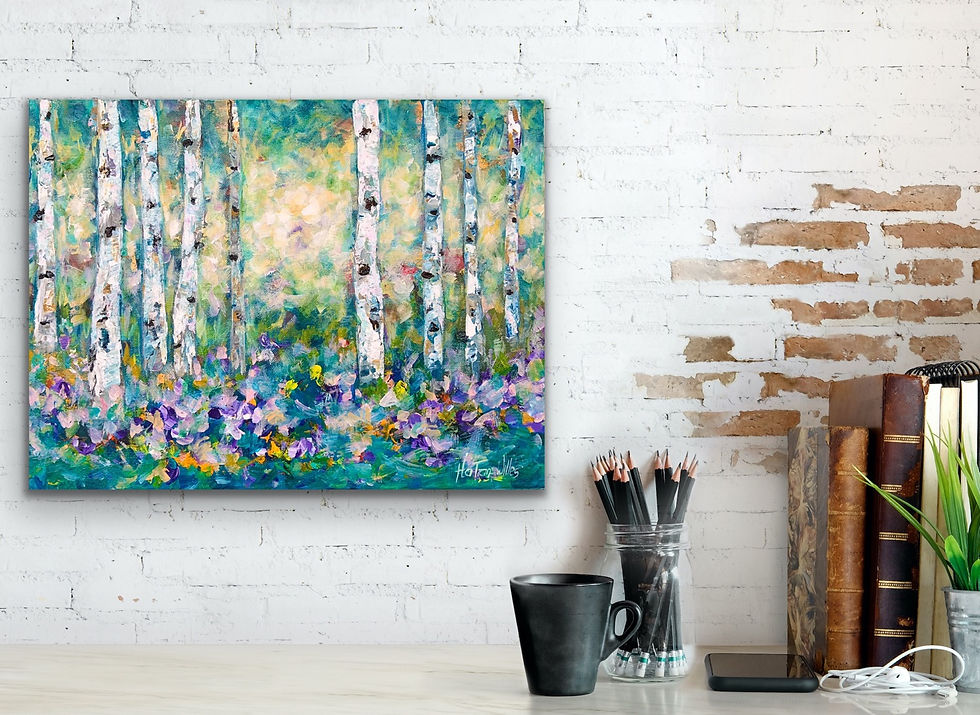 Thumbnail: Abstract Blue & Purple Birches 12x16”