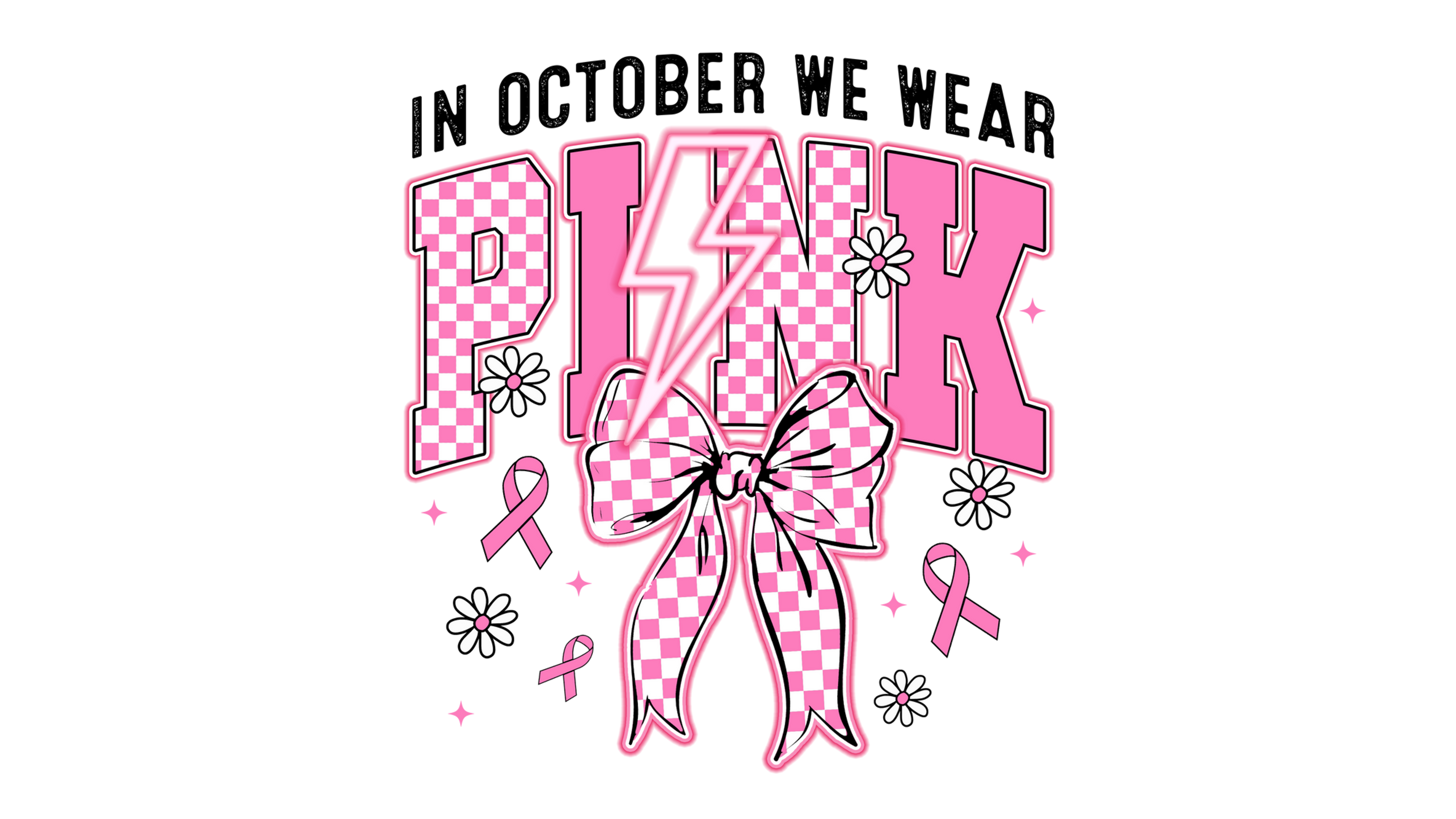 Checked Pink Bow Cancer