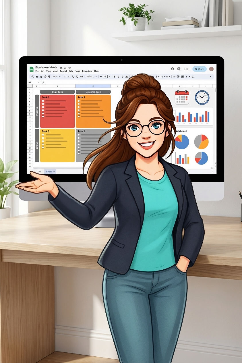 Alice Izard formatrice présentant le tableau Google Sheets pour prioriser ses tâches efficacement, tableau de bord automatisé avec graphiques et matrice Eisenhower  