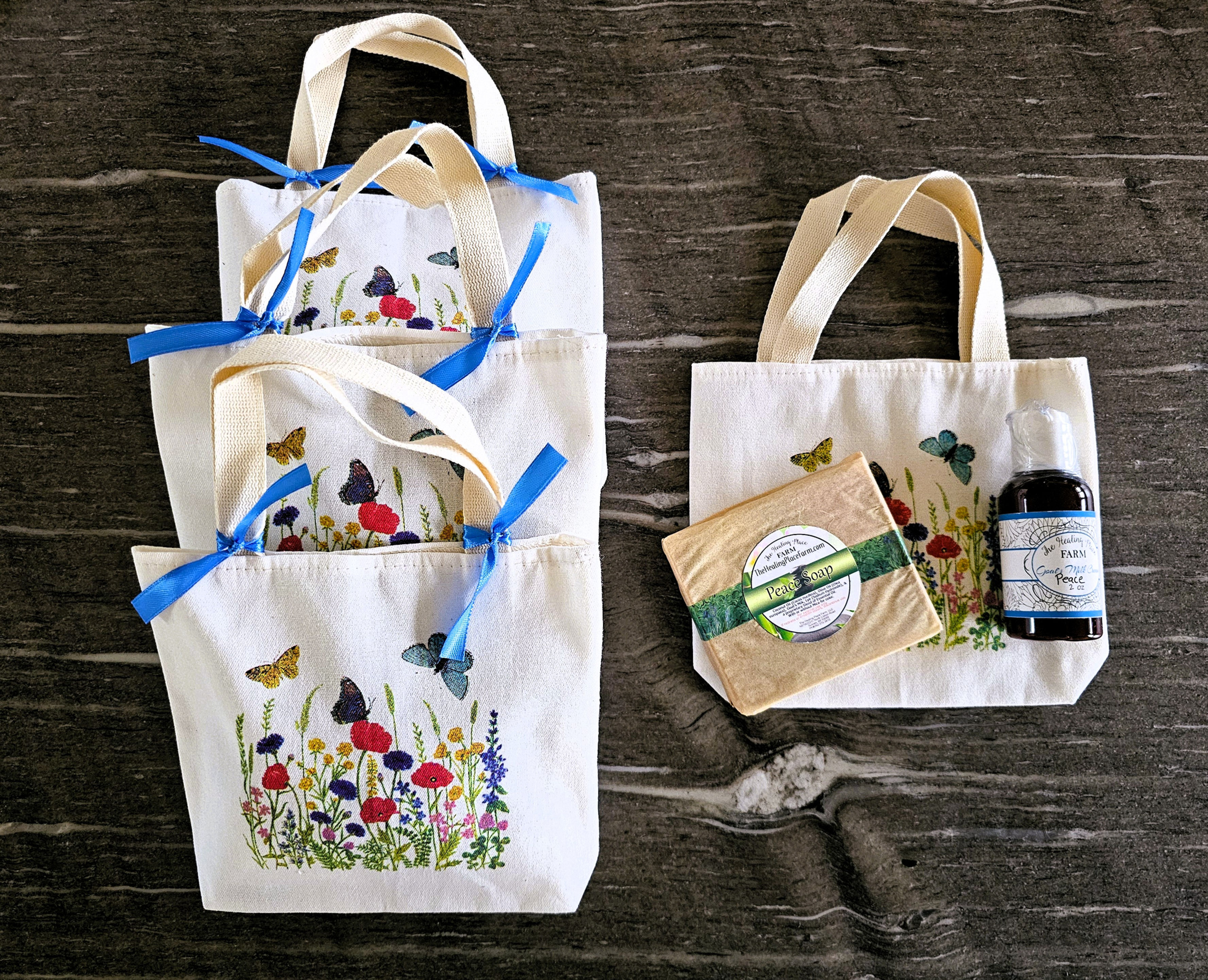 Full Bar Soap and Lotion Multi-Butterflies with Flowers Caddy Set