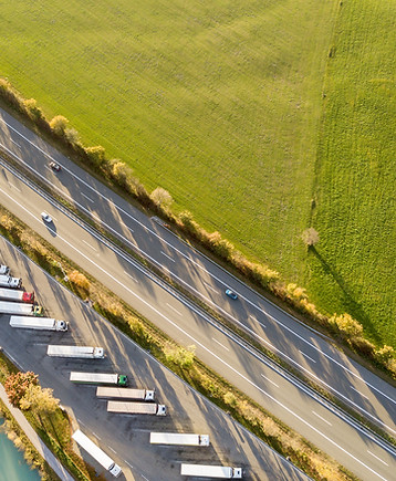 aerial view of flatbed trailers