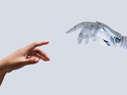 Human hand reaching toward AI robot hand — symbolising the search for connection, support, and the emotional limits of artificial therapy.