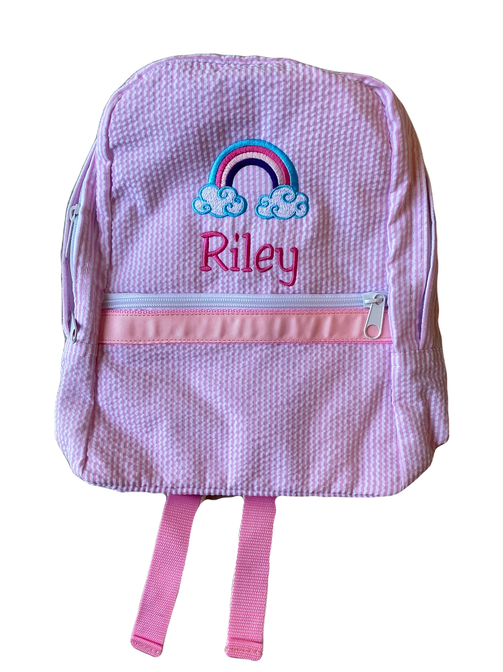 Pink Seersucker Small Backpack: Rainbow