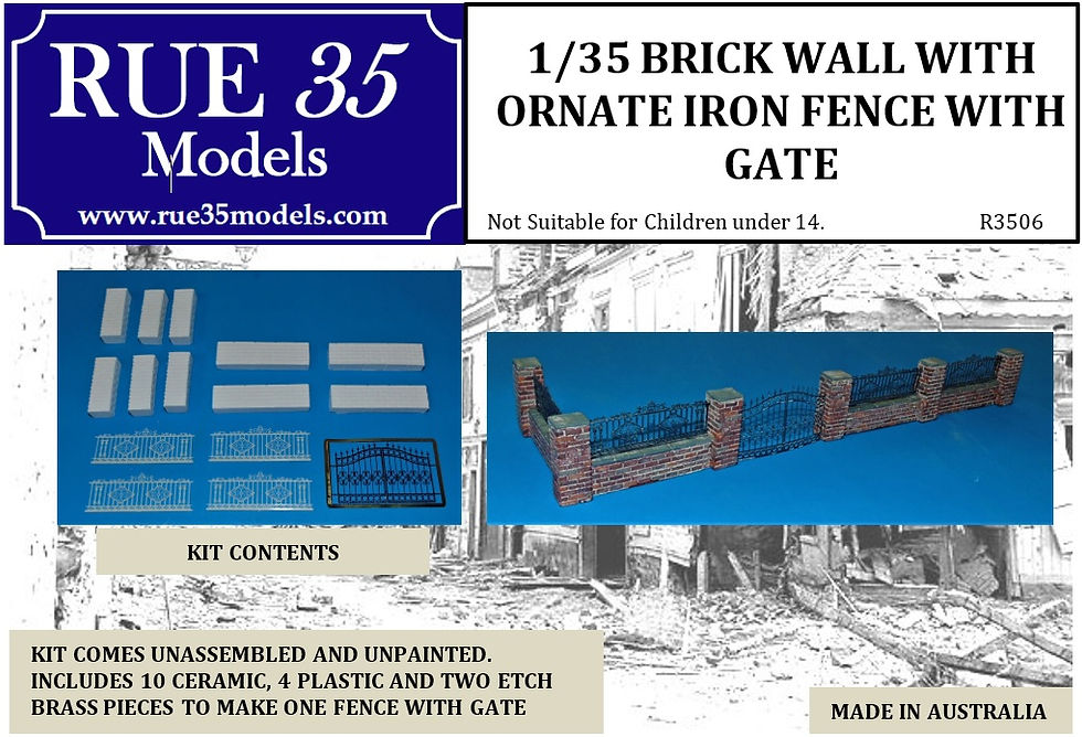 Thumbnail: 1/35 SMALL BRICK WALL WITH ORNATE IRON FENCE AND GATE