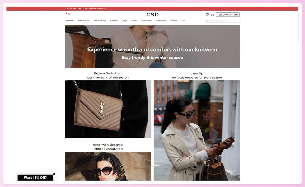 A screenshot of the Consigned Sealed Delivered website homepage