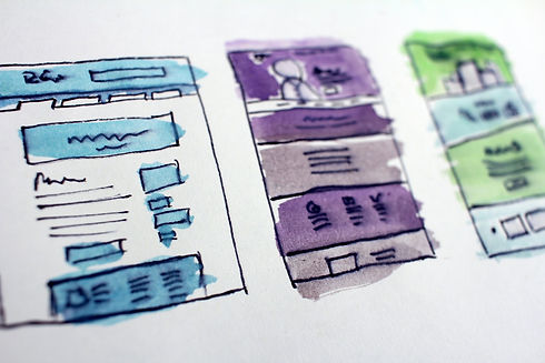 Pen and watercolour designs for website pages
