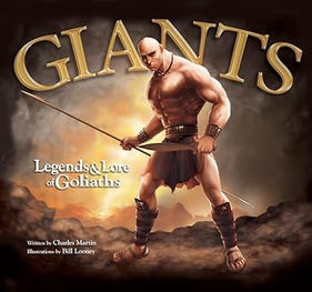 A spear-wielding giant stands over a rocky, barren landscape.