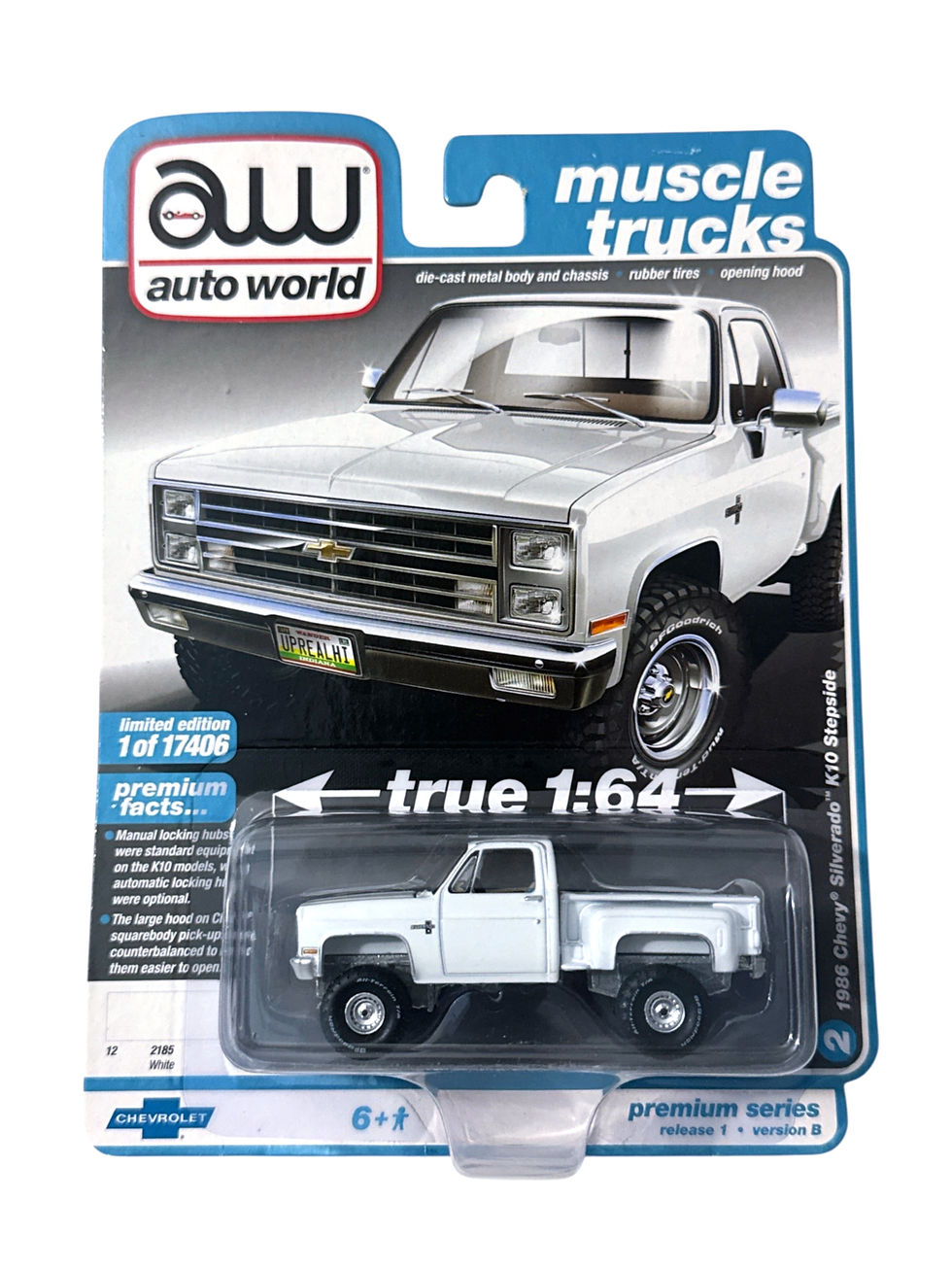 Auto World Muscle Trucks 1986 Chevy Silverado K10 Stepside White