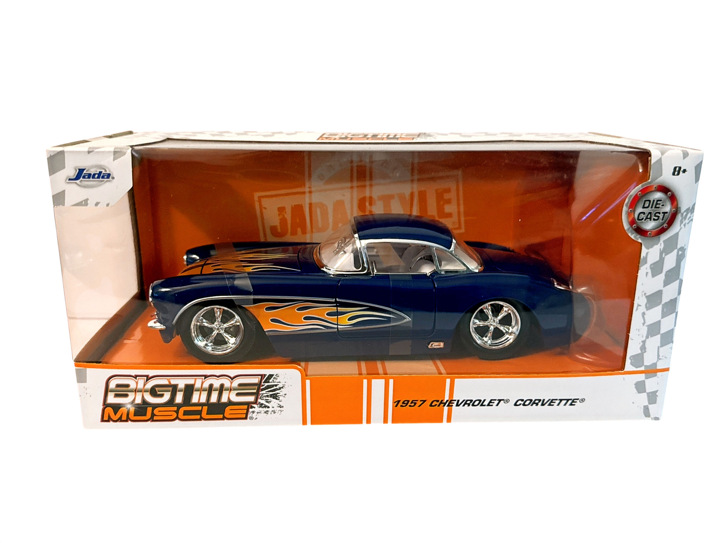 Jada 1:24 1957 Chevy Corvette Blue with Flames Bigtime Muscle Diecast Car 35031