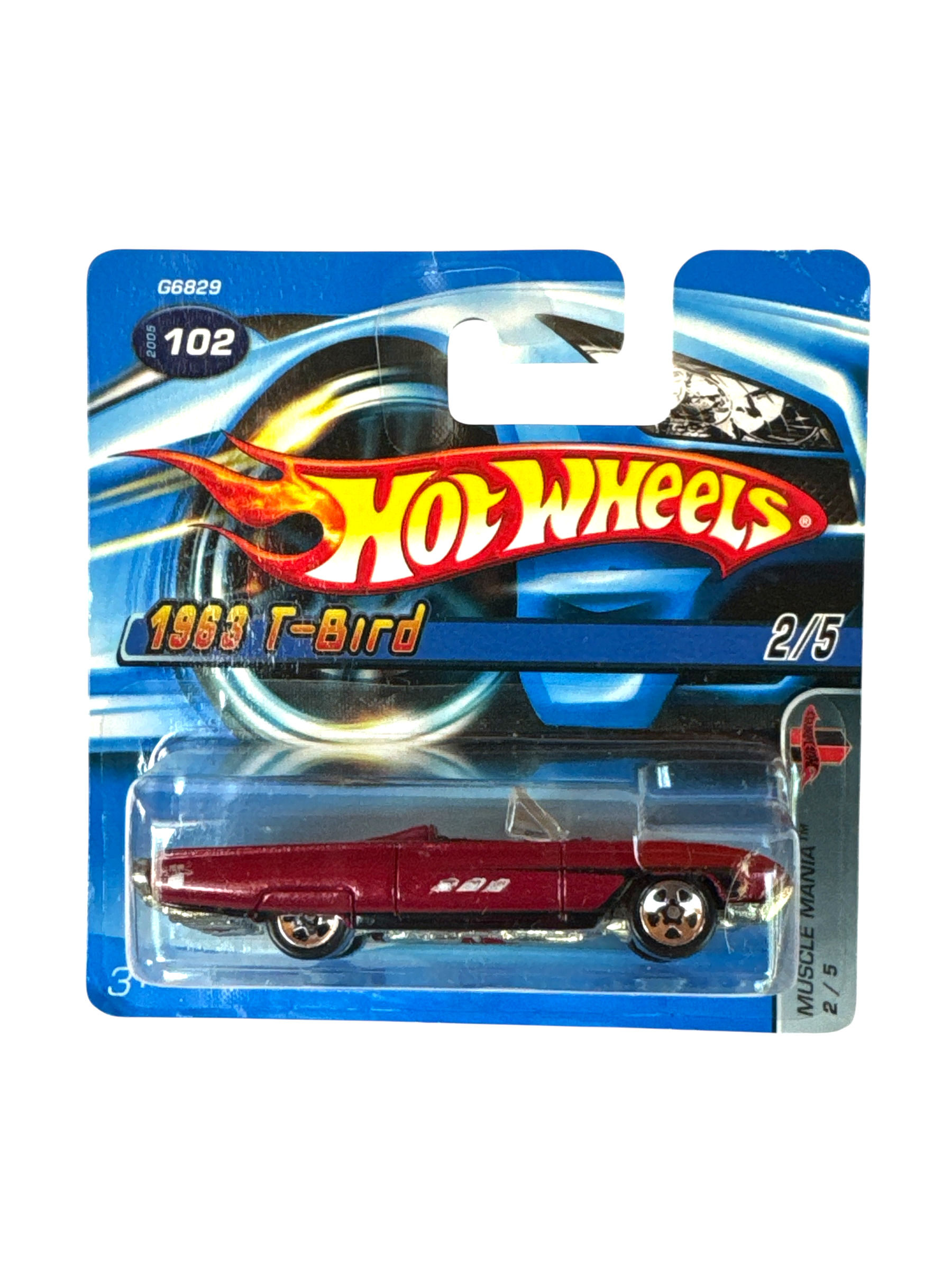 2005 Hot Wheels #102 Muscle Mania 2/5 1963 T-BIRD Red w/Chrome 5 Sp Short Card