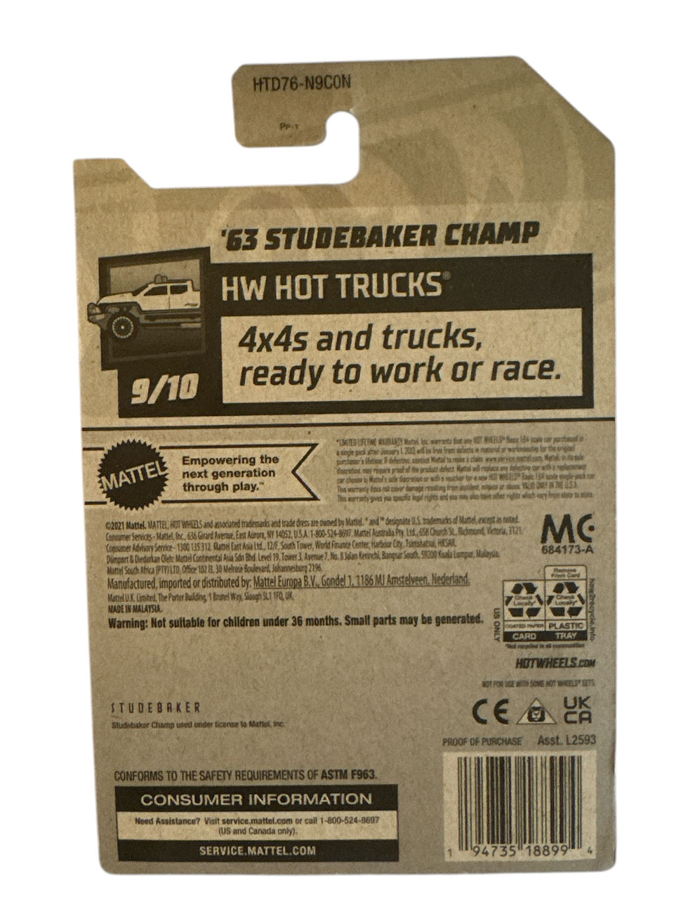 Thumbnail: Hot Wheels HW Hot Trucks 9/10 '63 Studebaker Champ 155/250 White NIB