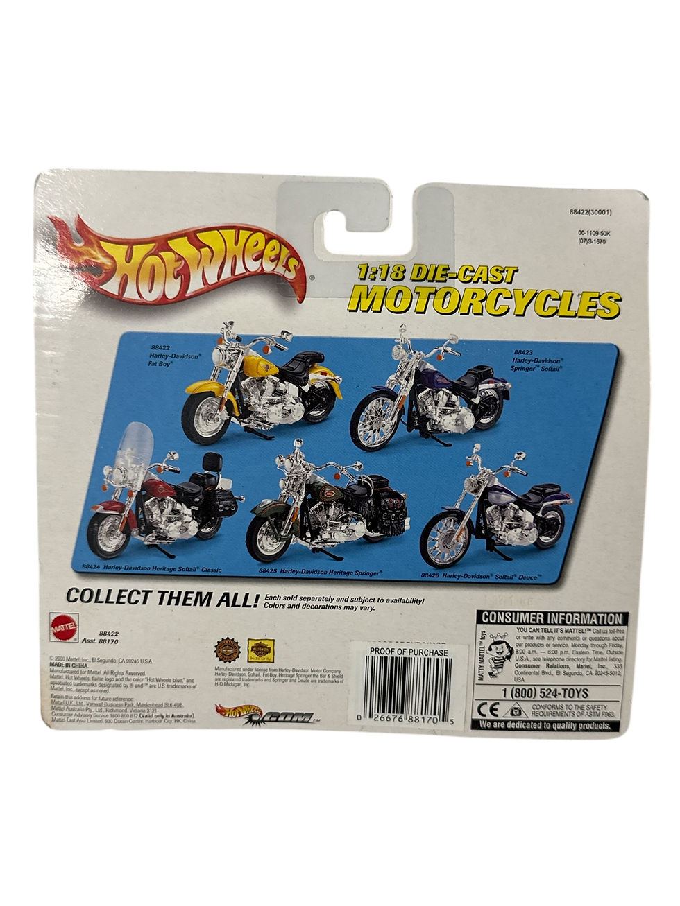 Thumbnail: Hot Wheels 2000 Harley Davidson HD Die-cast model 1:18 Scale Fat Boy NIB