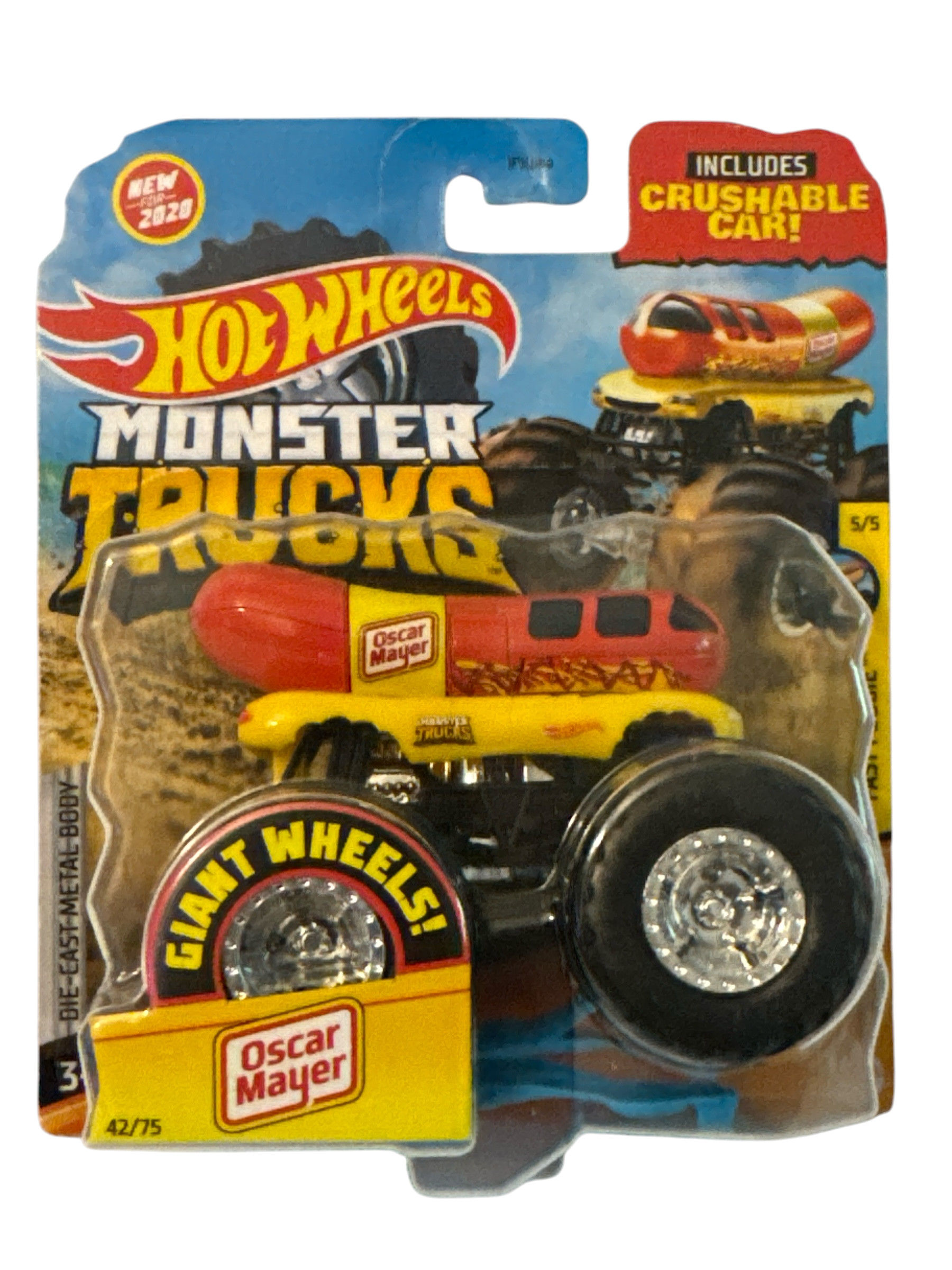 Hot Wheels Monster Trucks Giant Wheels Oscar Mayer Weiner -Crushable car - 2020