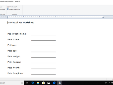 My Virtual Pet Worksheet #0000