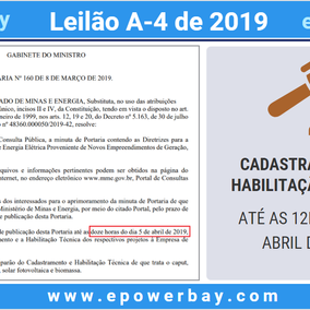 [A-4 2019] Divulgadas Diretrizes do Leilão