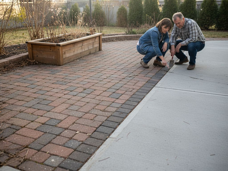 家庭后院铺装砖与混凝土地面实景对比