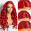 Thumbnail: MHL Remy Hair 24" Body Wave Gluelss 13x4 Transparent Lace Wig Unit "Red" Front View and Views a Side Part, Middle Part, and C Part
