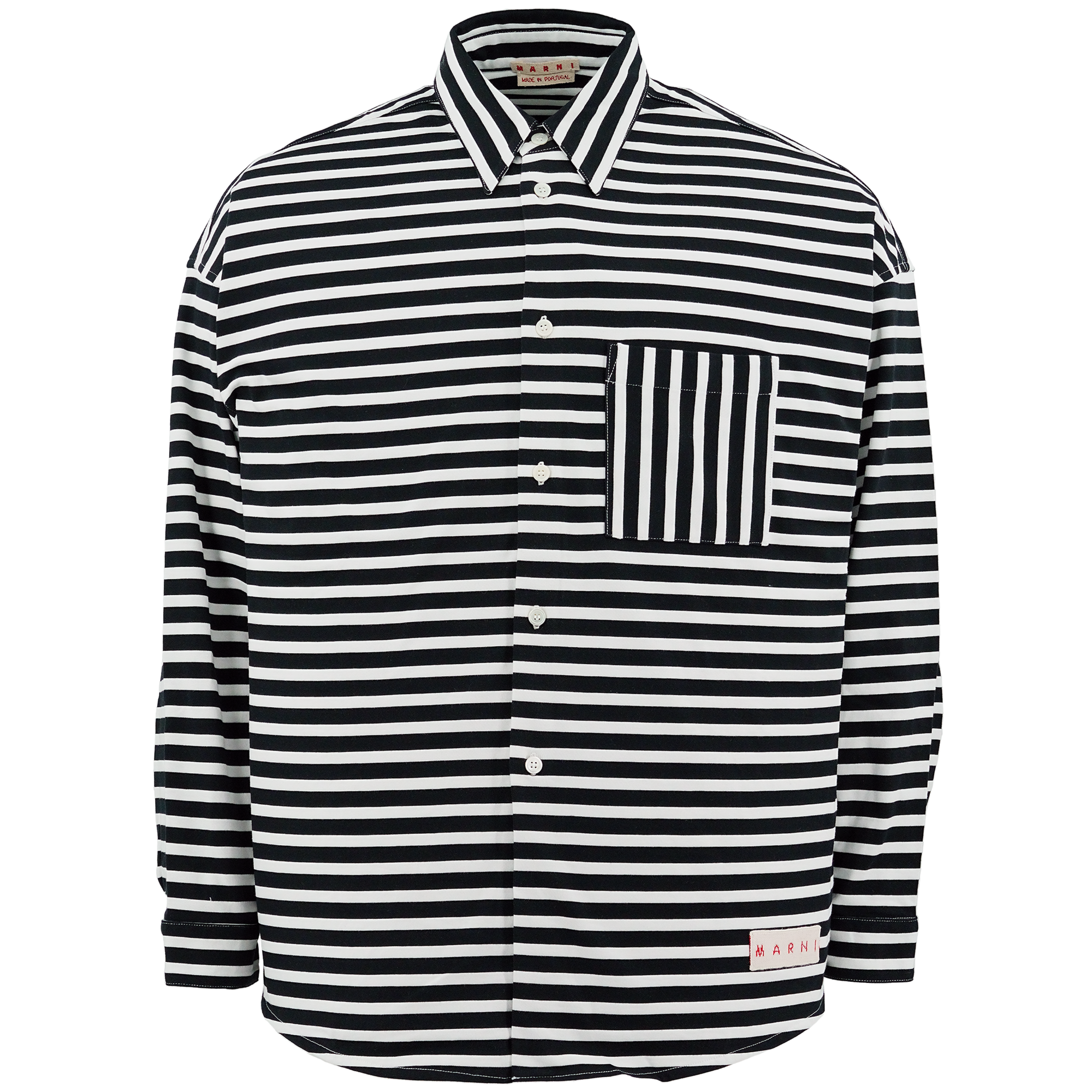 Marni Striped Long Sleeve Button Up Black Front