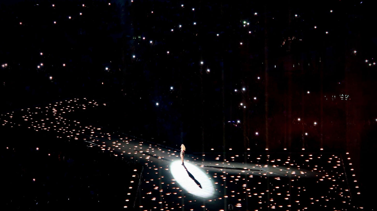 Hanna Griffiths captures Taylor Swift in the spotlight at Melbourne Cricket Ground on February 16, 2024 in Melbourne, Australia. (Photo by Hanna Griffiths/Blinded by Rainbows).