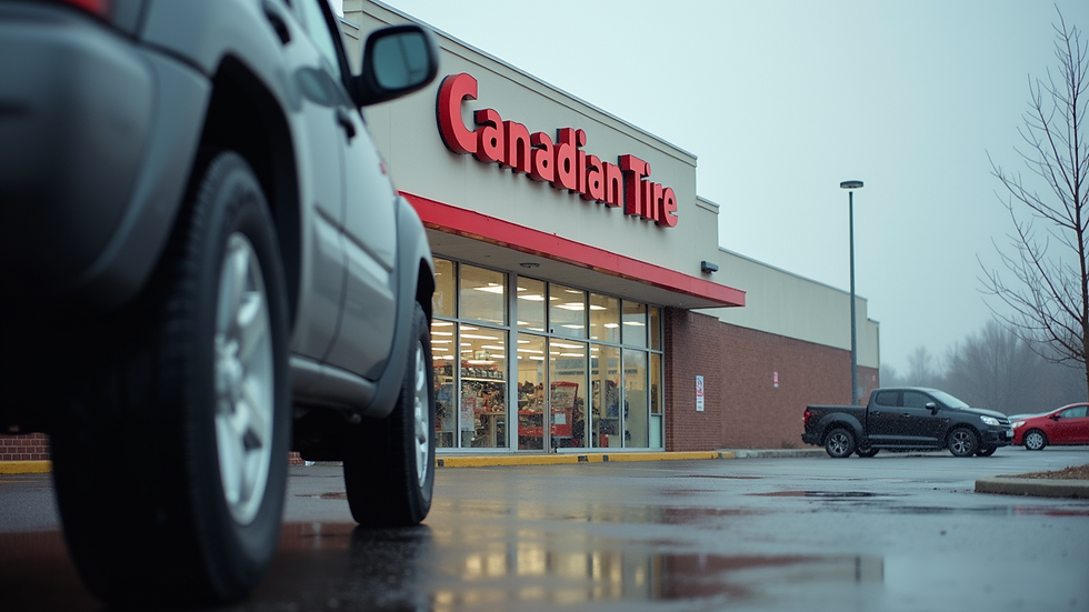 Eye-level view of a vehicle parked outside a Canadian Tire store