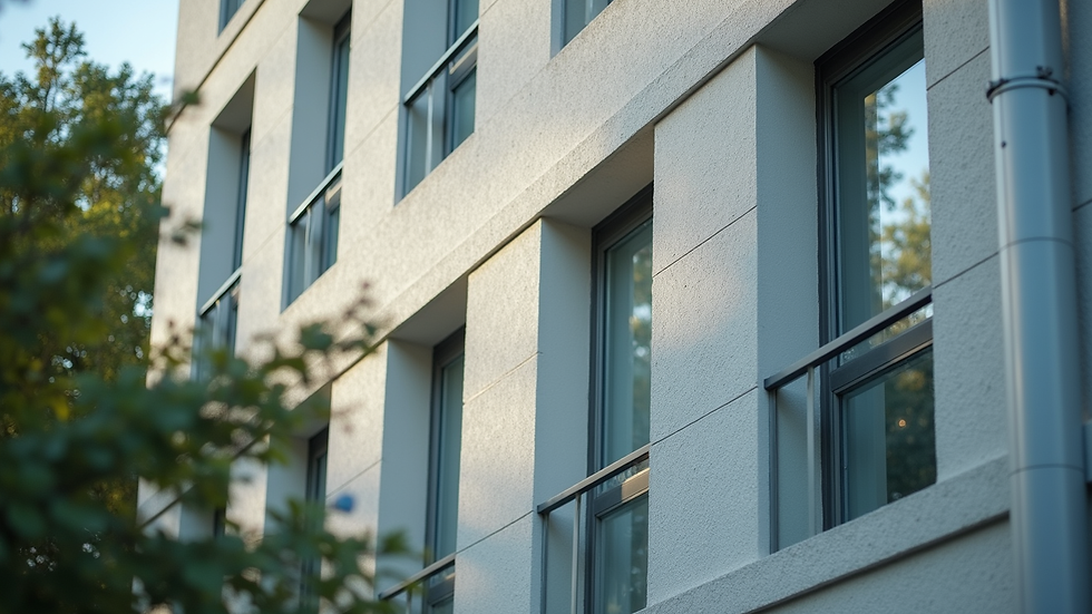 High angle view of a well-maintained building exterior with clean windows