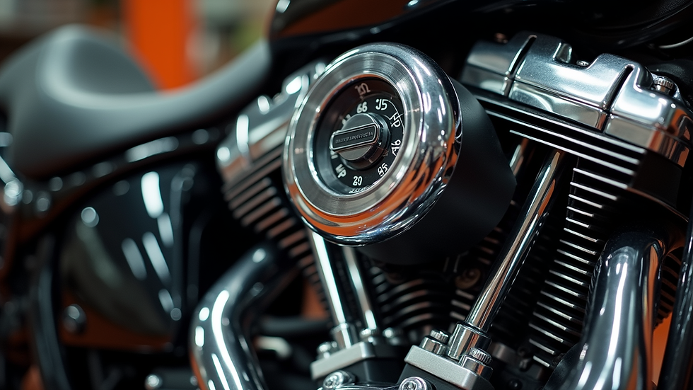 Close-up view of a Harley Davidson motorcycle engine being maintained