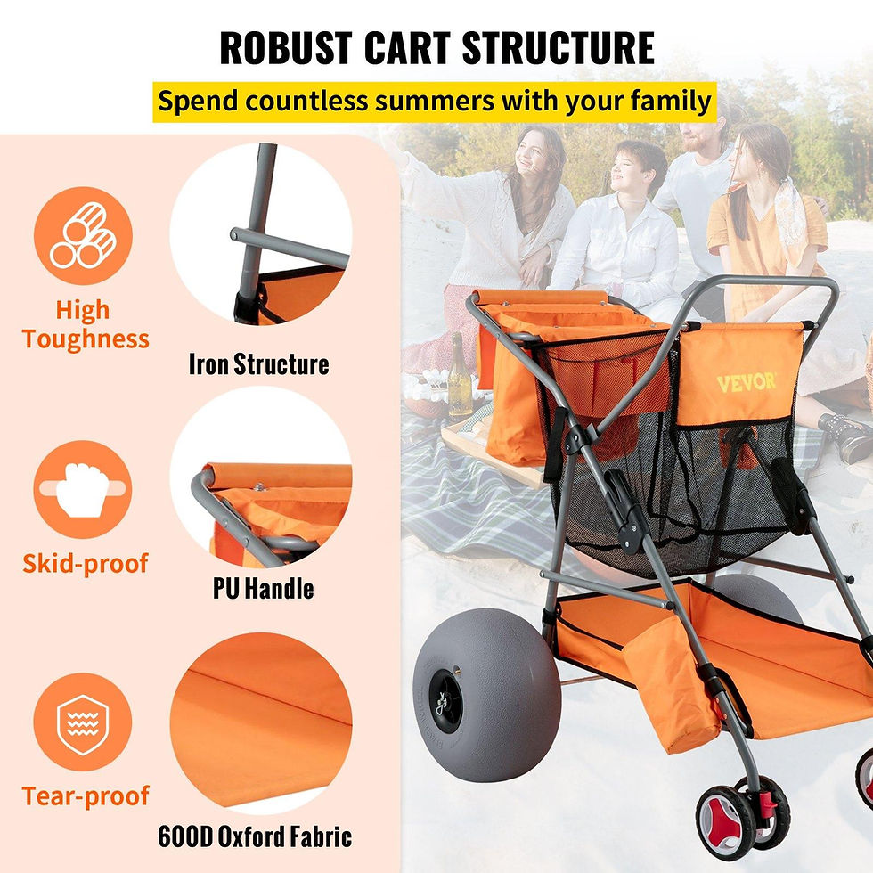 Thumbnail: VEVOR Beach Wonder Wheeler, 12" All-Terrain Balloon Wheels, 350 lbs Beach Cart