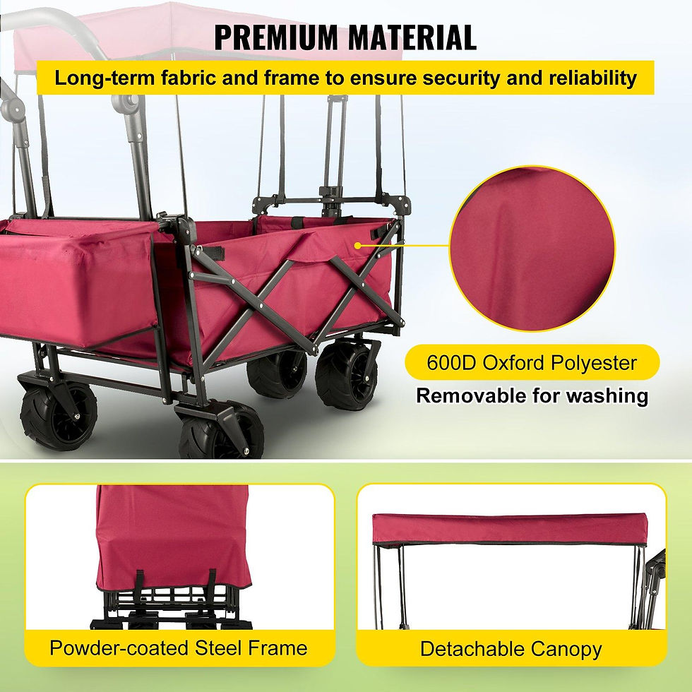 Thumbnail: VEVOR Extra Large Collapsible Garden Cart with Removable Canopy, Folding Wagon