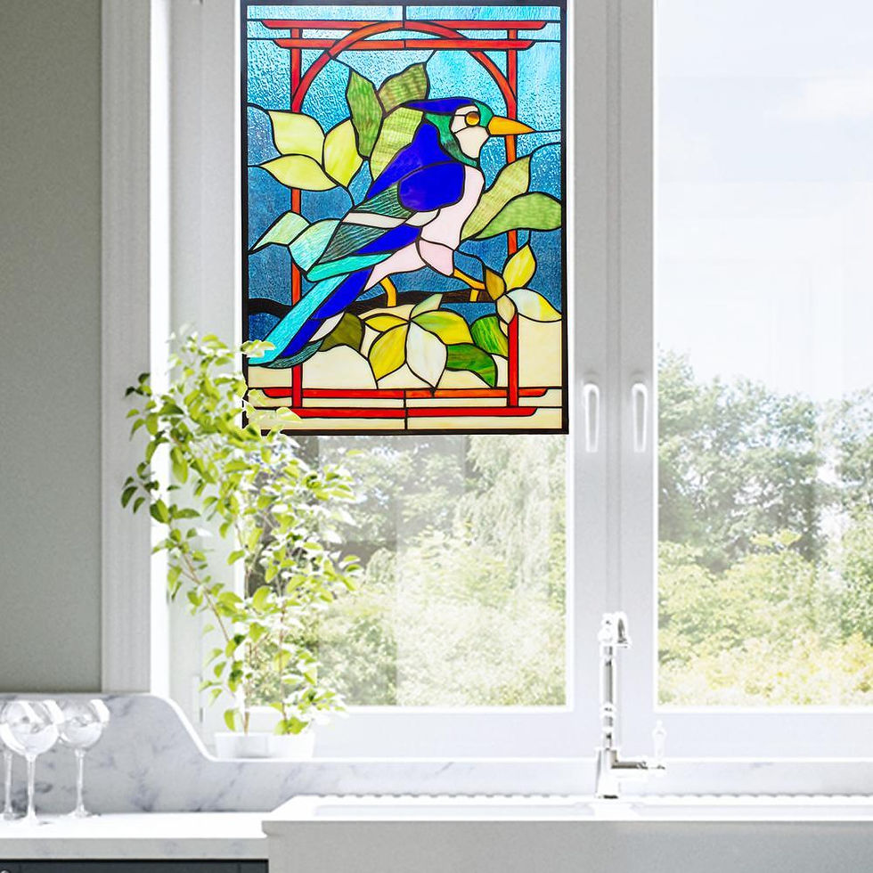 Thumbnail: CHLOE Lighting BLUEJAY Tiffany-style Animal Window Panel 24" Height