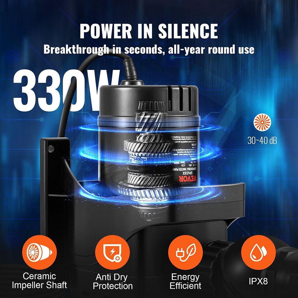 Thumbnail: VEVOR Submersible Water Pump 4000GPH Pond Pump 22FT 330W for Waterfall Fountain