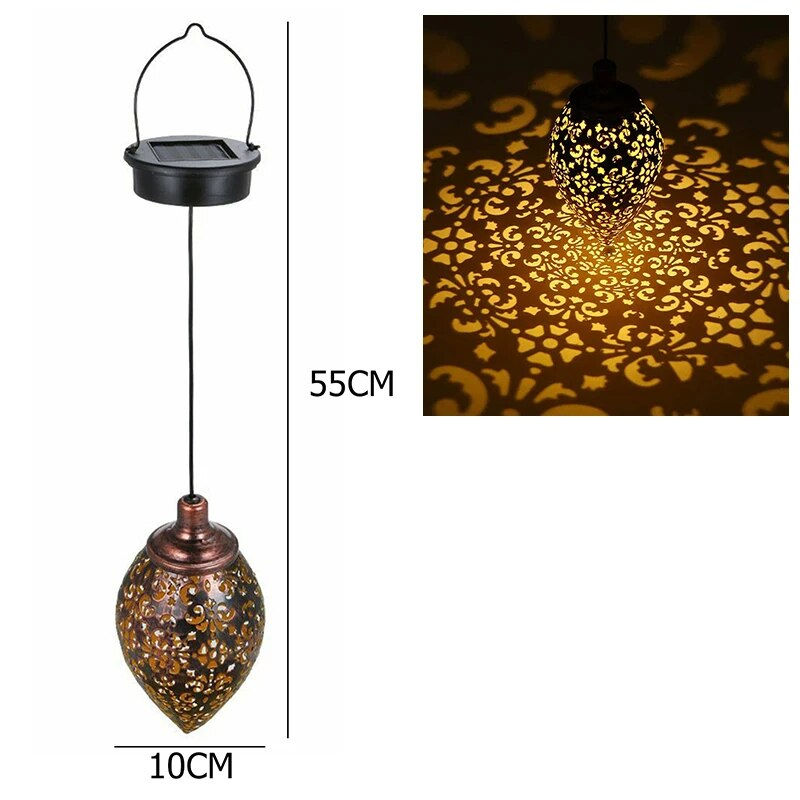 Solar Hanging Lights Water Drip Olive Shaped Metal Art Lamp Waterproof Garden L