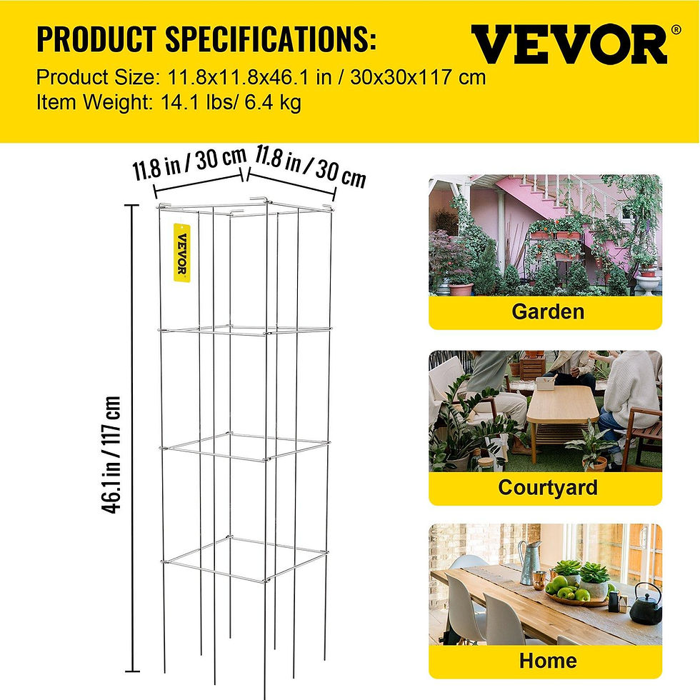 Thumbnail: VEVOR Tomato Cages, 11.8" x 11.8" x 46.1", 5 Packs Square Plant Support Cages