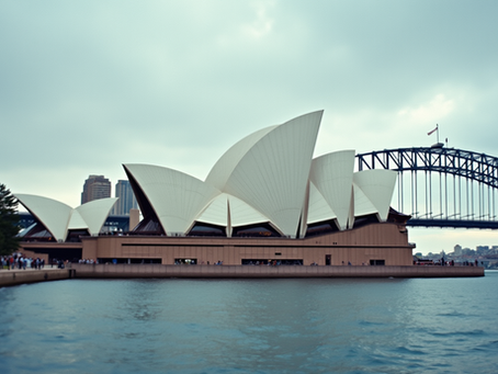 sydney opera hosue and harbour bridge, eye level view image