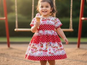 girl eating icecream at playpark wearing tamsey dress by SerendipityGDDs,