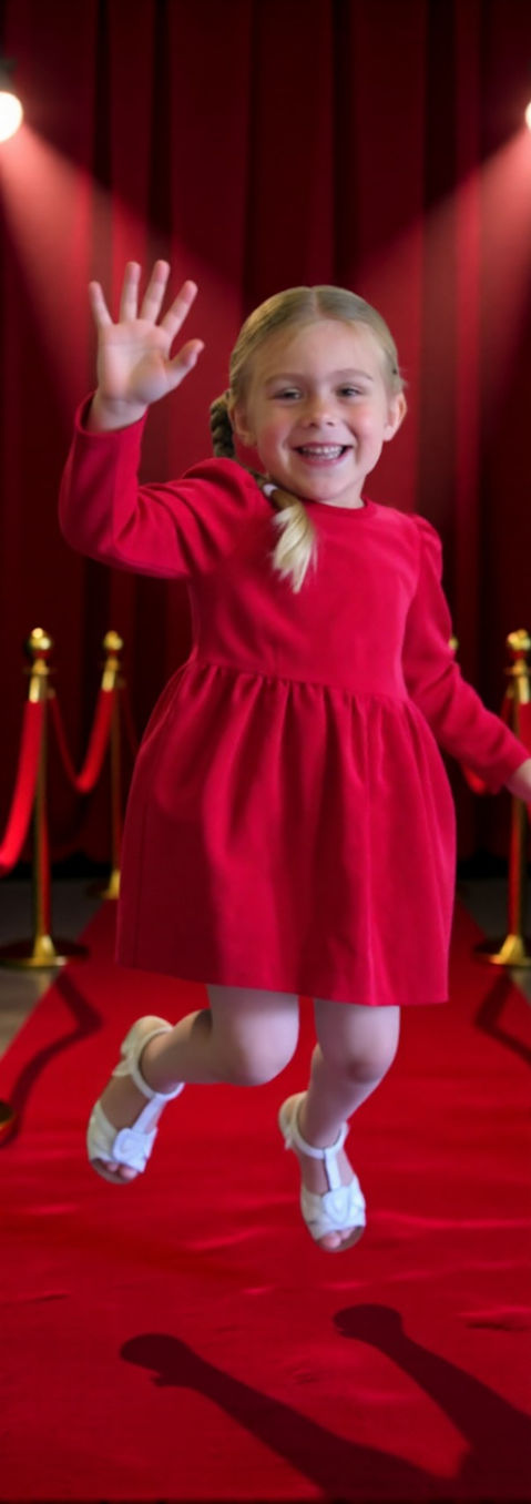 little girl skipping in the poppy red dress by Serendipity Girls Designer Dresses