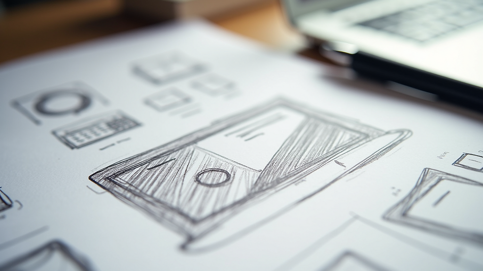 Close-up view of a website wireframe sketch on paper