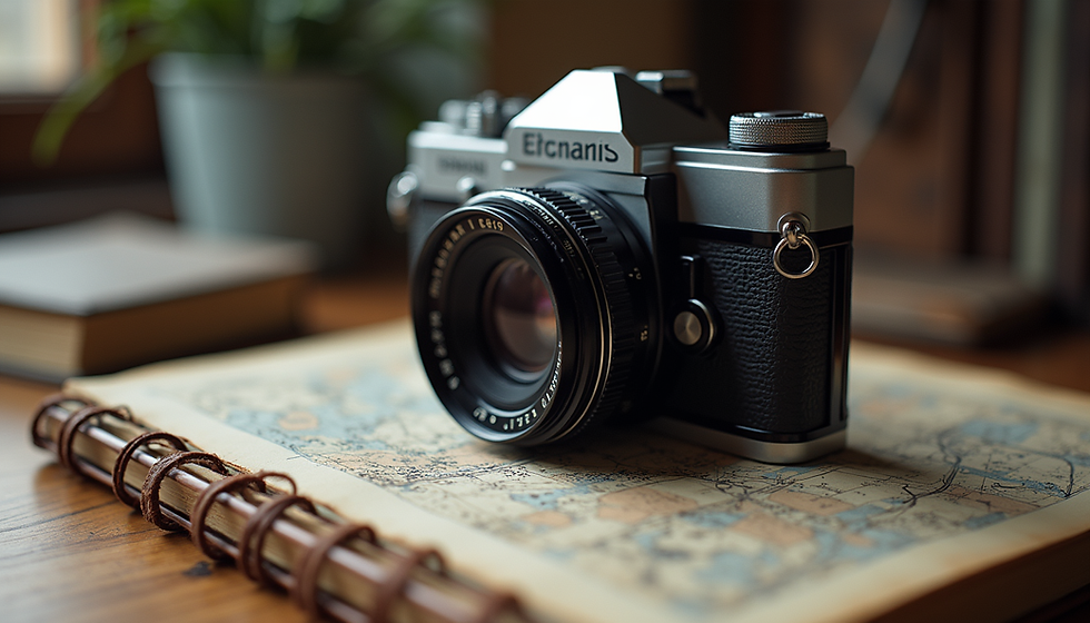 a camera resting on a map