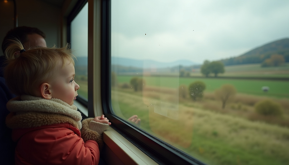 child looking out of a train window