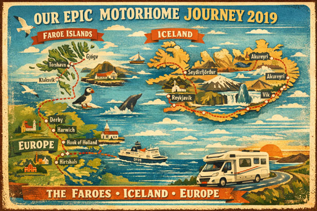 2019 travel route postcard fro faroes and iceland by KHWD