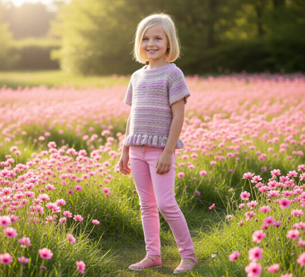 girl in Serendipity girls designer dresses Viola crocheted tunic