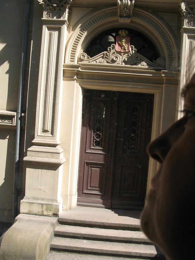 Ornate doorway with a person's silhouette in foreground.