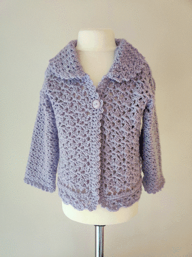 Miniaturebillede: Lilac crochet cardigan , uploaded by KeefH Web Designs, for girls aged 3 by SerendipityGDDs