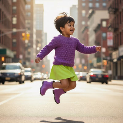 ws violet girls crocheted sweater model jumping